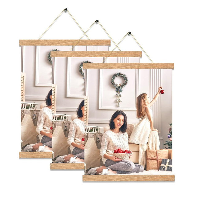 YK Artwood 3 Pack Magnetic Poster Hanger Frame,16x20 16x24 16x16 Poster Frame Wood Magnet Frames Hangers for Photos, Pictures, Prints, Maps, Scrolls and Canvas Artwork , 16", Pine Color)