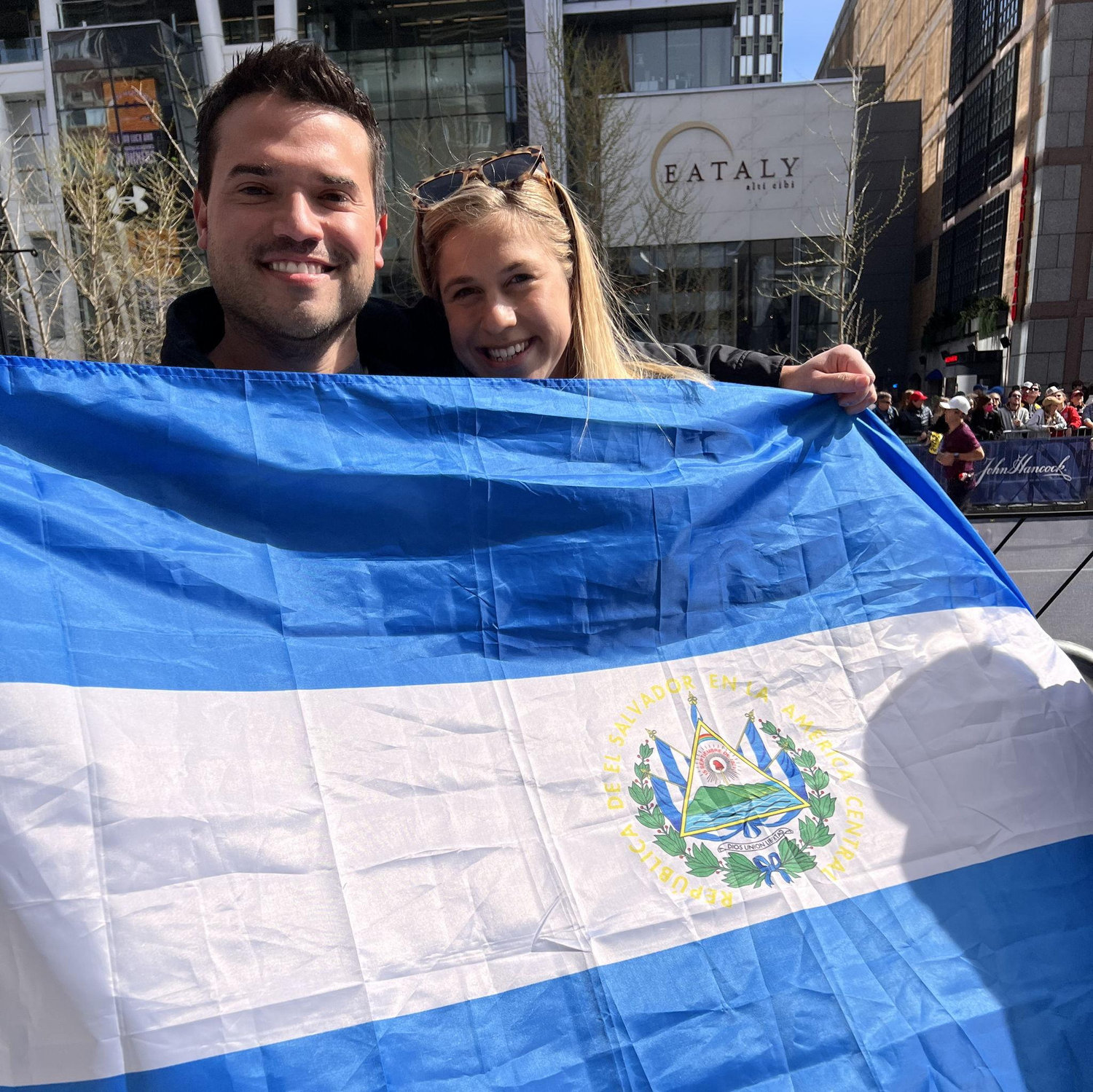 Cheering on a friend from El Salvador at the Boston Marathon - April 2022