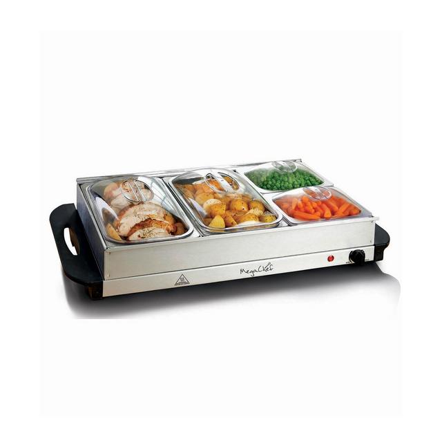 MegaChef Buffet Server, Food Warmer with 4 Removable Sectional Trays, Heated Warming Tray and Removable Tray Frame