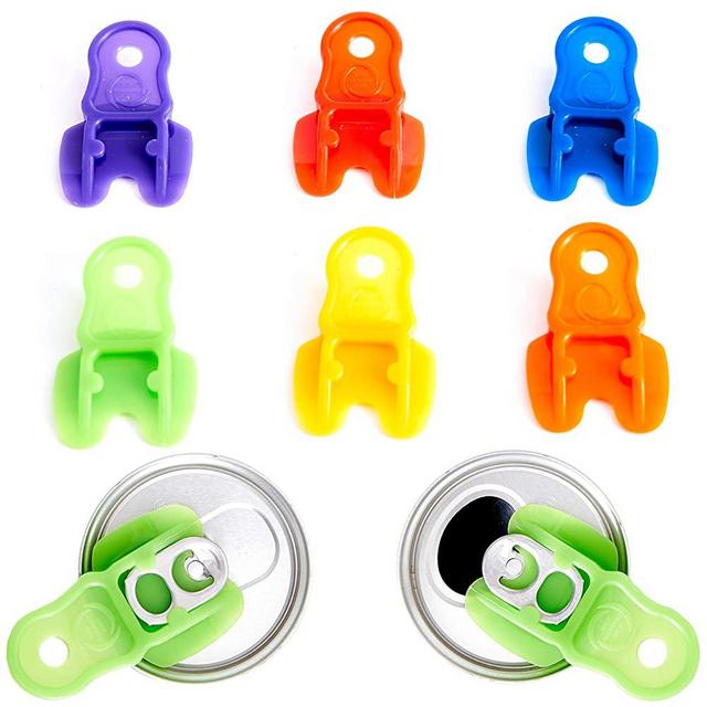 Color Coded Drink Shield and Soda Protector for Family, 6Pk Fun Colored Plastic Tab Openers for Pop, Beer or Soda Cans. Beverage Barricade Anti-Bug Shields Protect Cold Drinks from Bees at Picnic, BBQ