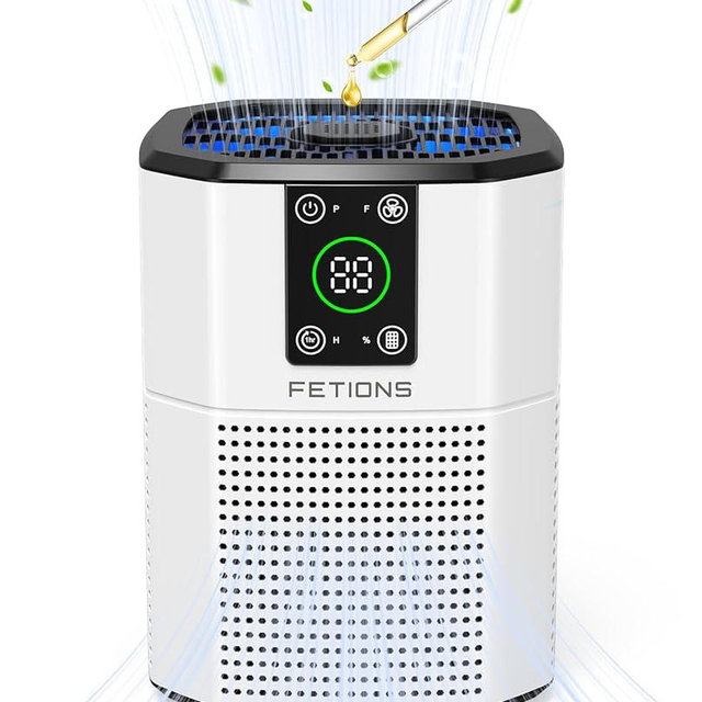 Air Purifiers for Home Bedroom Pets, FETIONS Air Cleaner with Ambient light Fragrance Sleep Mode, Compact with H13 HEPA Filter for Dander Smoke Pollen Odor, 9 Timer Settings, 4 Fan Speeds,White,1 Pack