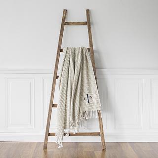 Personalized Taupe Herringbone Cotton Throw