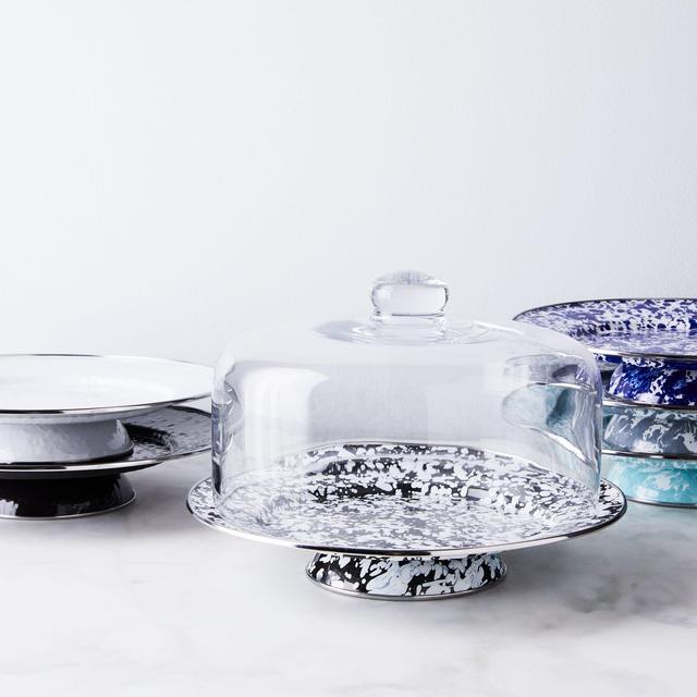 Enamel Cake Stand - Cobalt Swirl