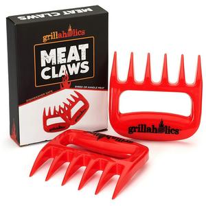 DSquared International LLC - Grillaholics Meat Shredder Claws - Best Bear Claw Pulled Pork Meat Shredders in BBQ Grill Accessories - FREE Bonus - Dishwasher Safe - Premium Quality Grilling Handler Carving Fork - Set of 2 (Red)