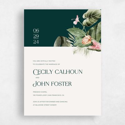 Dark Emerald, Green Wedding Invitation - Katmai Portrait