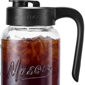 Mason Jar Pitcher - Airtight & Leakproof Glass Pitcher with Lid[set of 2], Perfect for Breastmilk, Cold Brew, and Sun Tea, 2 Quart (64 oz) Mason Jar with Pour Spout Lid