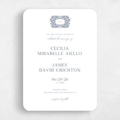 Blue Rounded Wedding Invitation - Caleania Classic Letterpress