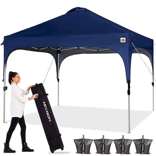ABCCANOPY Canopy Tent 10x10 Pop Up Canopy Outdoor Canopies Super Comapct Canopy Portable Tent Popup Beach Canopy Shade Canopy Tent with Wheeled Carry Bag Bonus 4xWeight Bags,4xRopes&4xStakes,Navy Blue