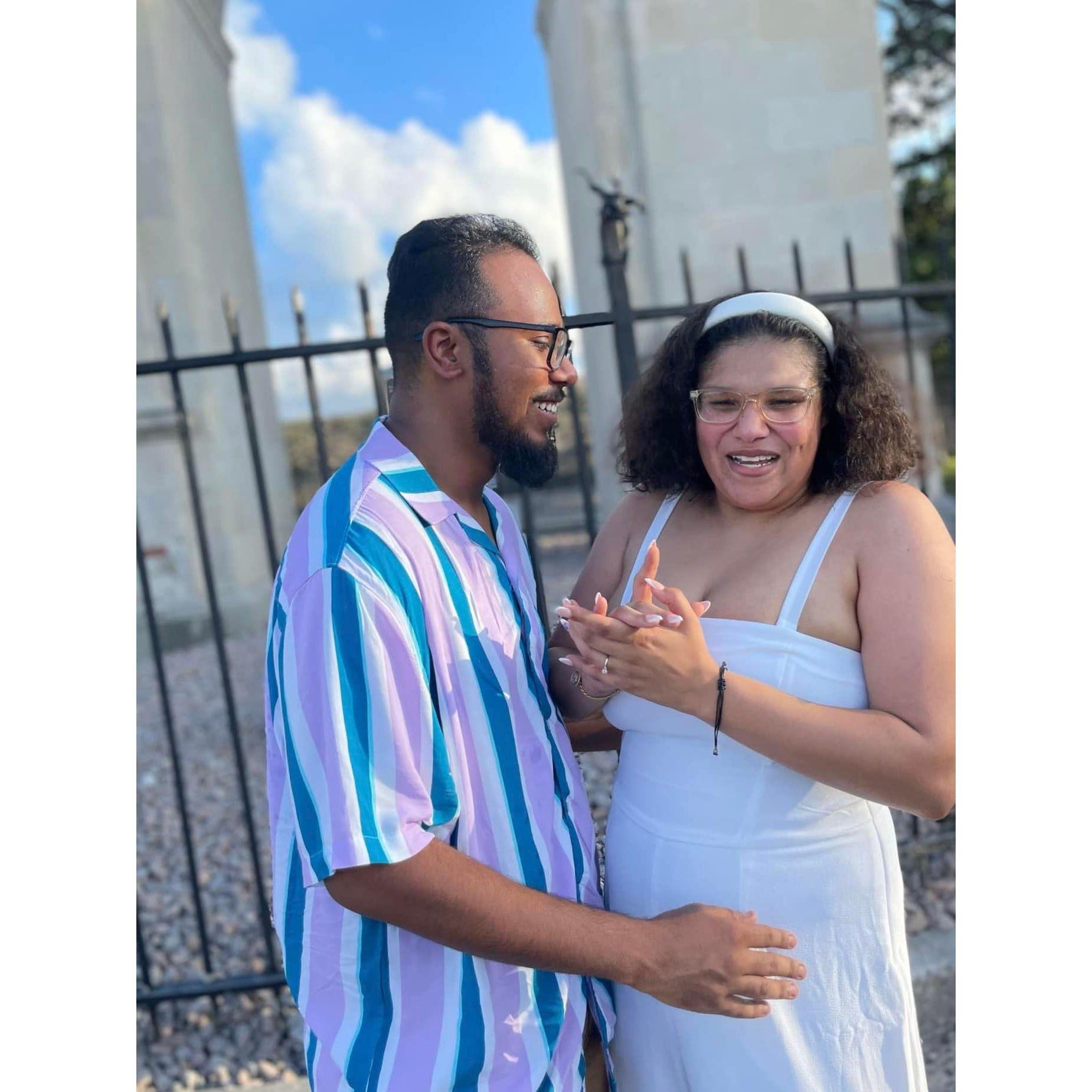 Our first I love you as husband and wife; we said I Do at the Rosedale Memorial Arch.