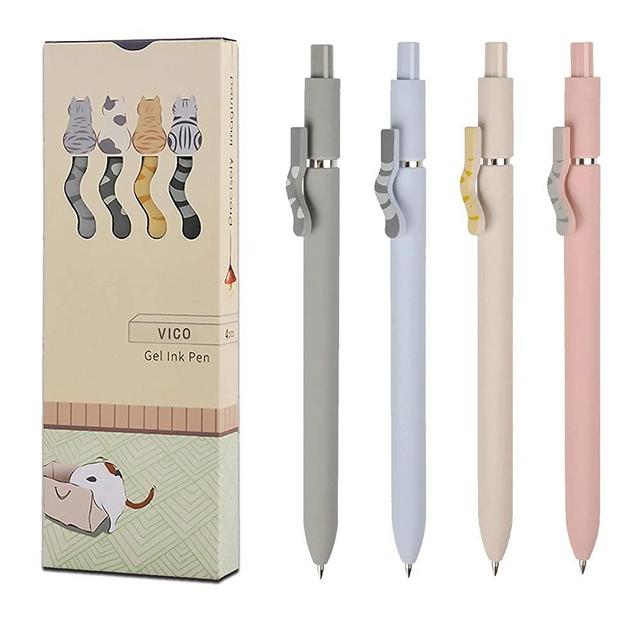 4pcs Cute Cat Ballpoint Kawaii Pens, Colorful 0.5mm Fine Point Retractable Pen, Comfortable Smooth Writing Pens, Quick Dry Black Ink Gel Pens, Cute Pens for Women & School Supplies, Aesthetic pens