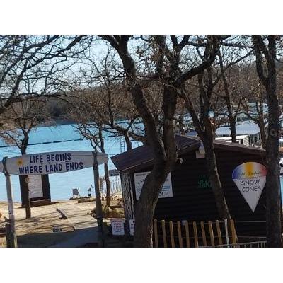 Watersports area of the park.  They have water trampolines in the summer with jet ski and kayak rentals