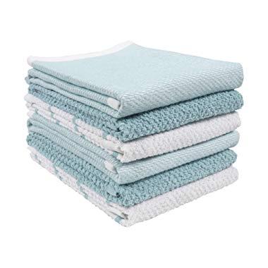 KAF Home Ayesha Curry Mixed Utility Kitchen Towel Set | Set of 6 Mixed Terry Kitchen Towels | Absorbent Kitchen Towels Perfect for Spills, Drying Dishes, Cooking, and Any Household Mess - Aqua
