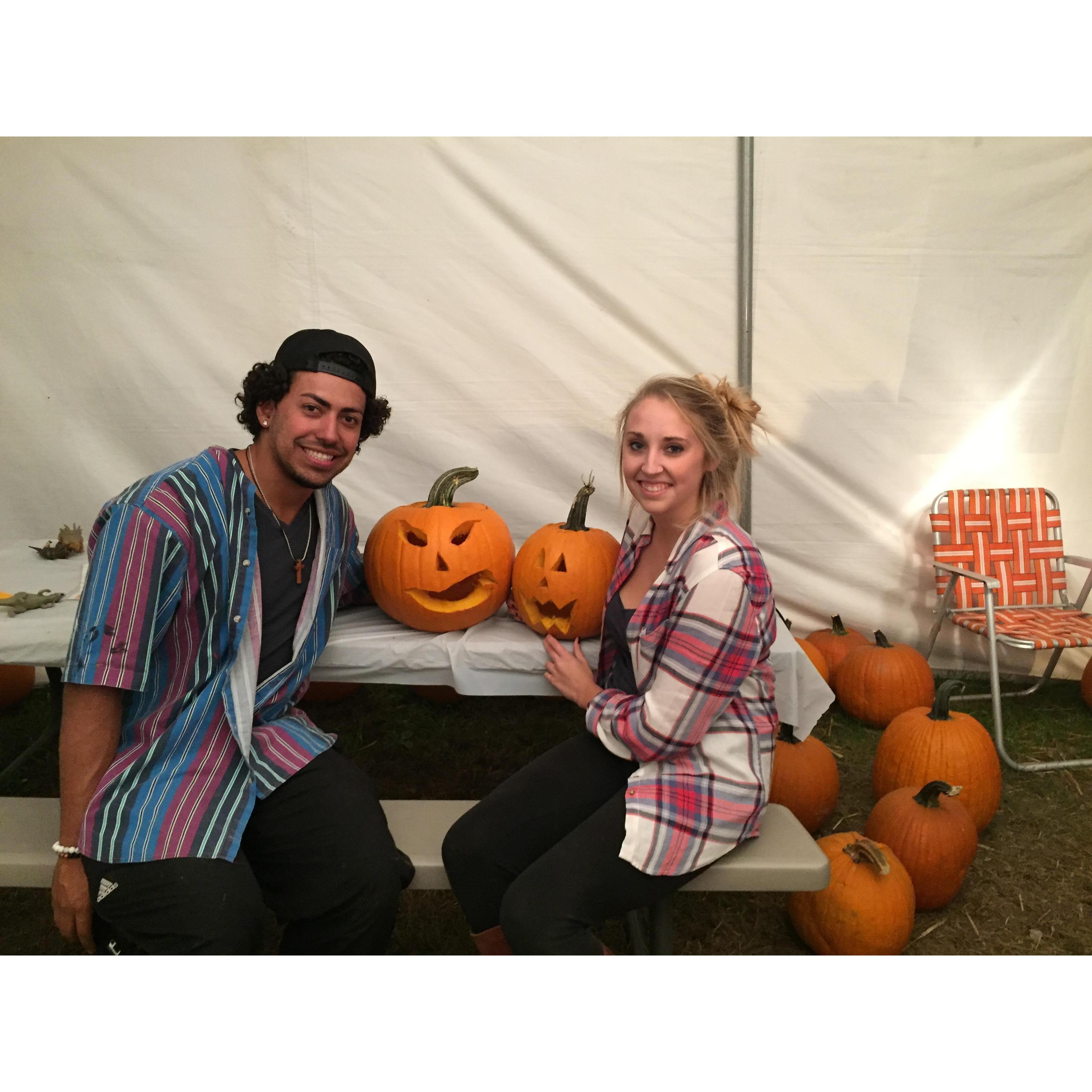 Royce's first time carving a pumpkin. October, 2015