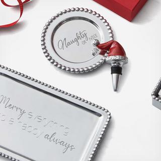 Red Santa Hat & Naughty Or Nice Wine Plate Gift Set