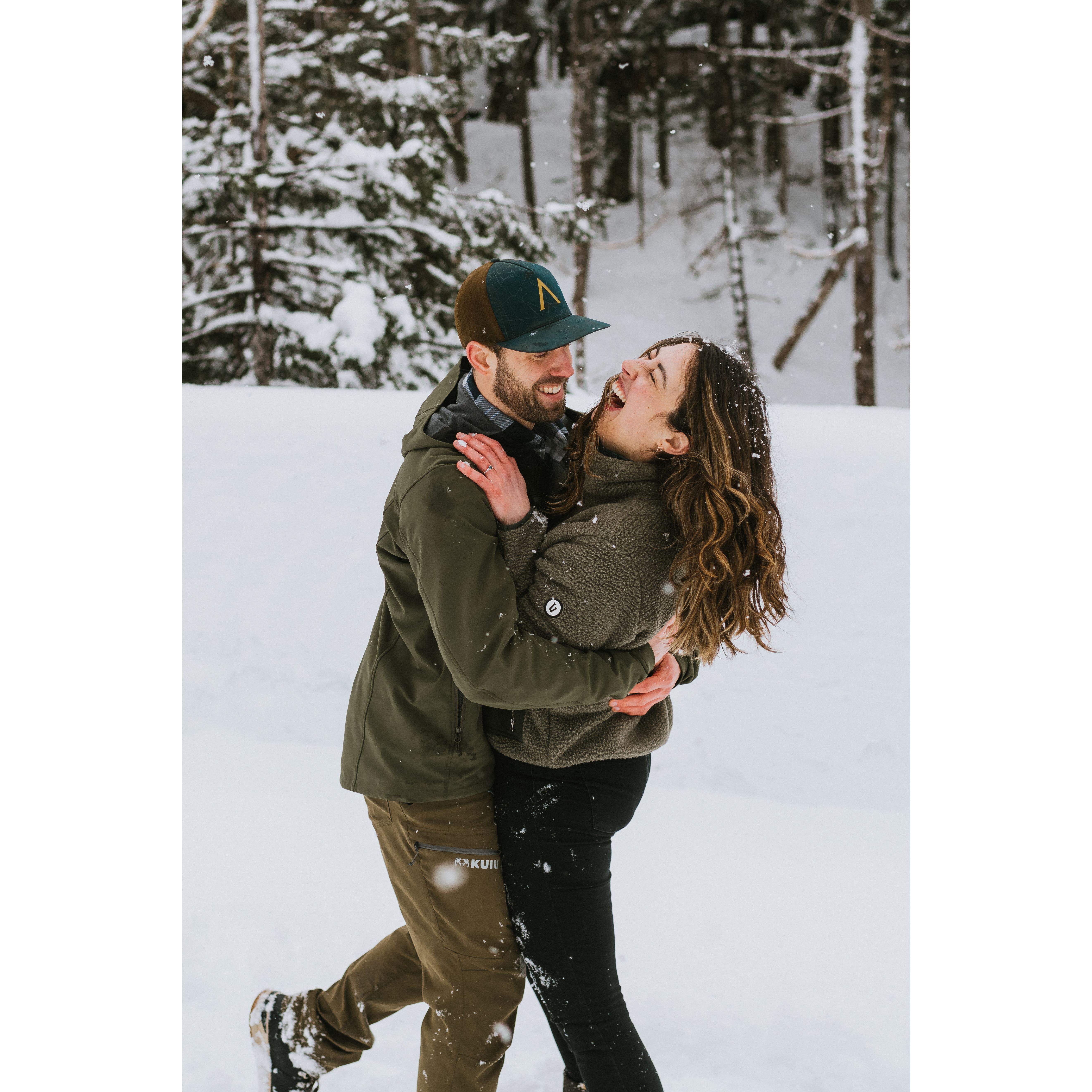Engagement snowball fight in Whittier