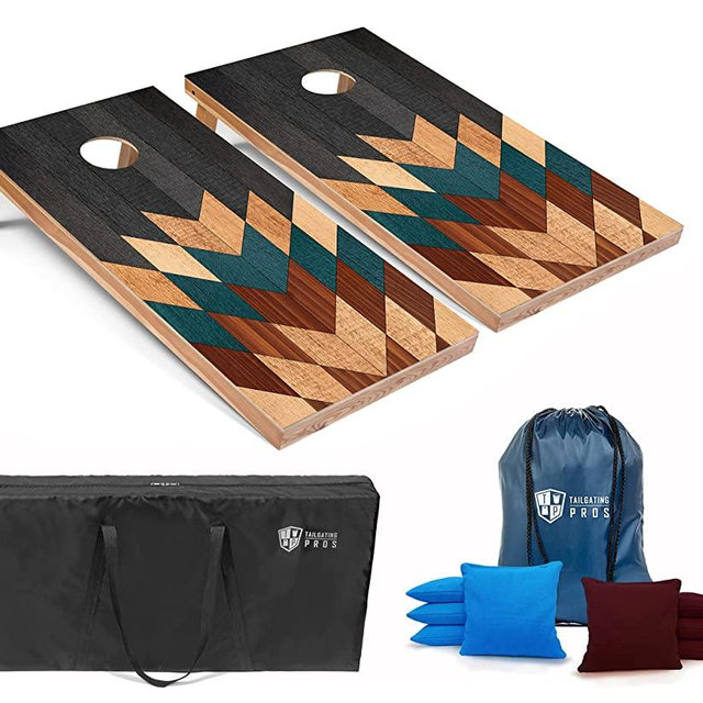 Tailgating Pros Cornhole Boards - 4'x2' Designed Wooden Cornhole Game w/Carrying Case & Set of 8 Corn Hole Bean Bags w/Tote