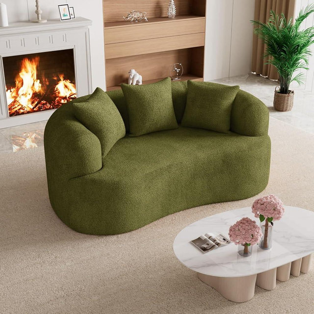 68.5" Loveseat Sofa for Living Room, Modern Luxury Plush Chenille Extra Deep Seat Curved Cloud Floor Couch with 3 Throw Pillows for Small Spaces, No Assembly Needed, Sage Green