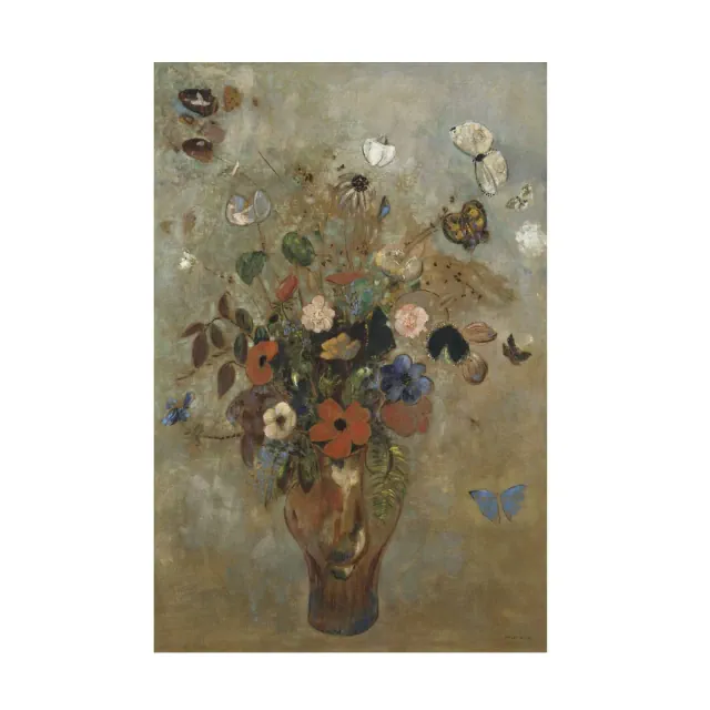 Trademark Fine Art 12" x 19" Odilon Redon 'Still Life with Flowers' Unframed Wall Canvas : Vertical Giclee Artwork, Modern Decor
