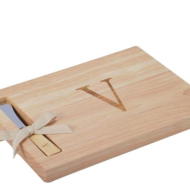 Miicol Wood Charcuterie Board, Monogram Cheese Board 10 Inch, Personalized Initial Cutting Board with Spreader, Unique Housewarming Gift, Ideal for Kitchen, Home, Letter V