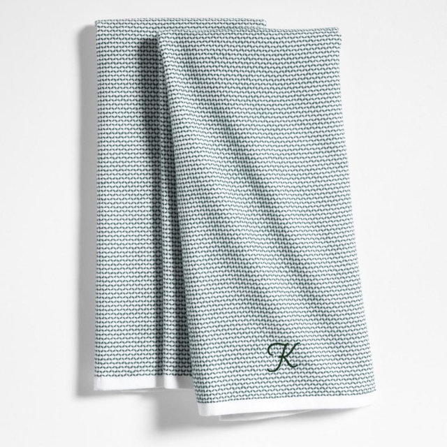 Personalized Textured Terry Pendula Green Organic Cotton Kitchen Towels, Set of 2
