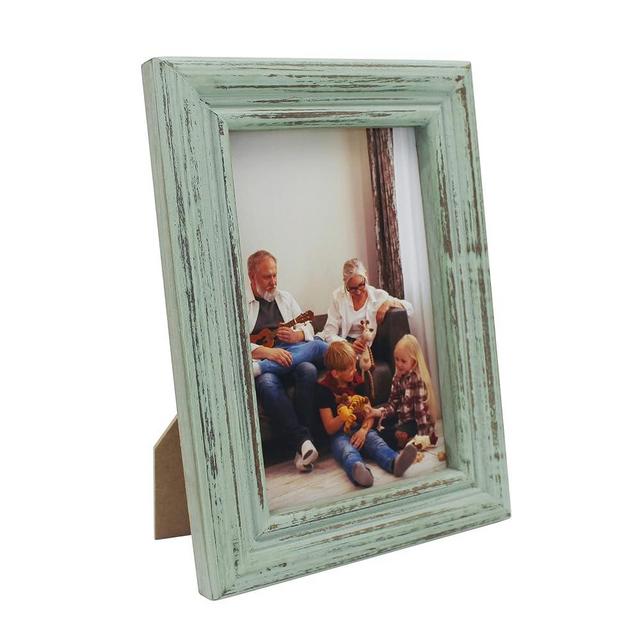 CVHOMEDECO. 4x6 Picture Frame Made of Solid Wood High Definition Glass Rustic Antique Designs Small Photo Frame for Tabletop Display and Wall Mounting, Distress Teal