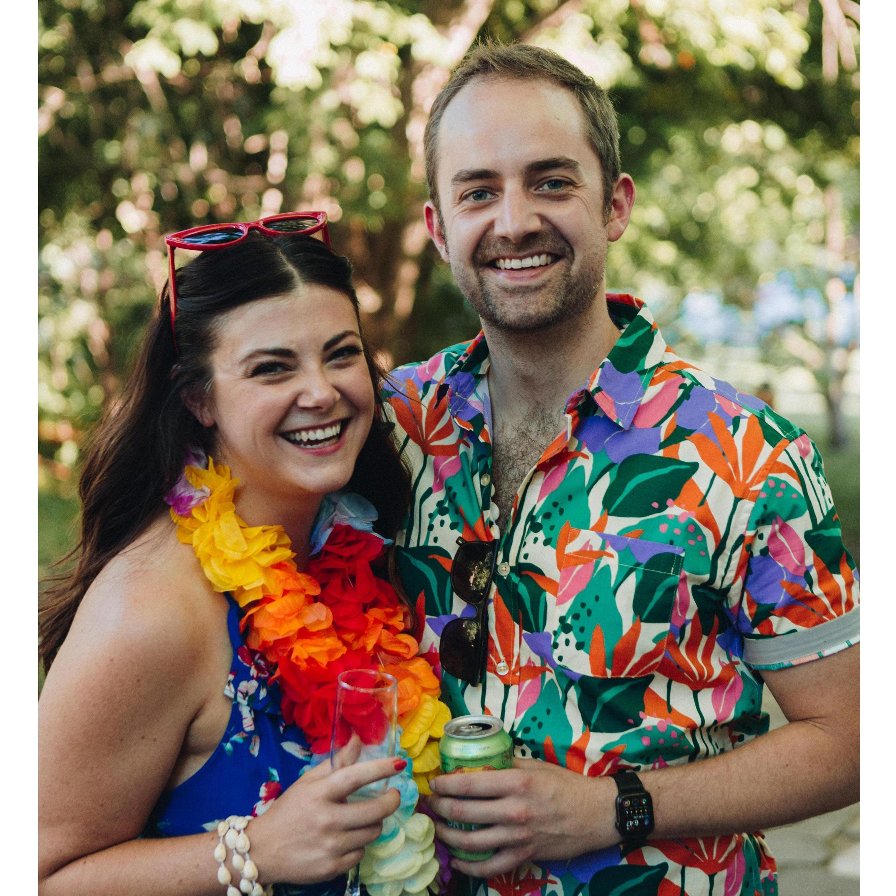 At a friend's Hawaiian-themed wedding