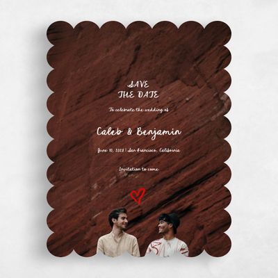 Red Scalloped Wedding Save the Date - Amore Photo
