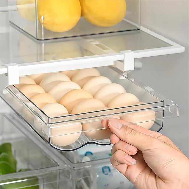 MEIHAOME Refrigerator Organizer Bins Egg Container for Refrigerator- Large Capacity Egg Holder Tray for Refrigerator, Clear Plastic Container Drawer for Egg