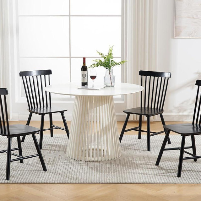 Kmax Dining Chairs Set of 4 Vintage Kitchen Chairs Windsor Chairs with Solid Wood Legs Farmhouse Country Style, Black