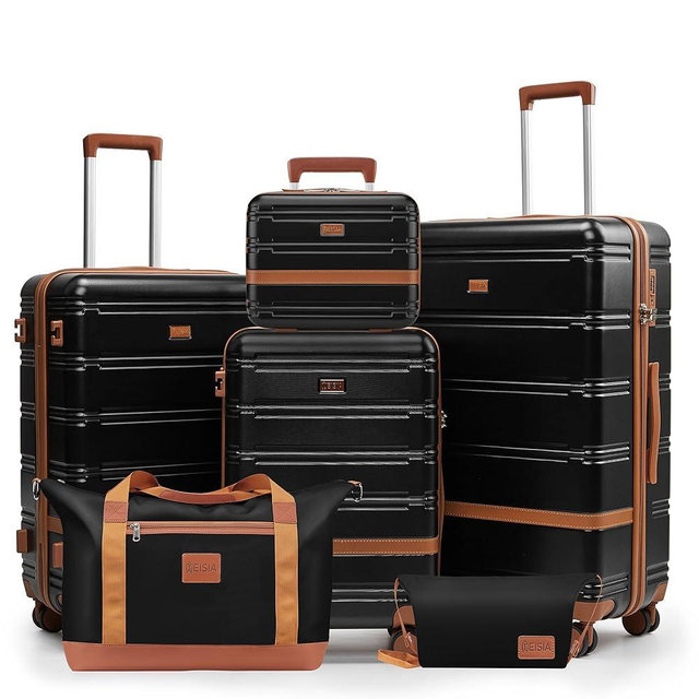 NEISIA Luggage Sets, Suitcase with Spinner Wheels, PC+ABS Hardshell Travel Luggage Set with TSA Locks,Lightweight Rolling Luggage，Carry on suitcase with YKK Zippers (Black)