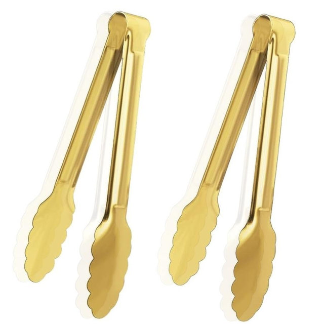 XEVOM 2 Pack 9 Inch Serving Tongs,Gold Salad Buffet Tongs,Stainless Steel Serving Utensils