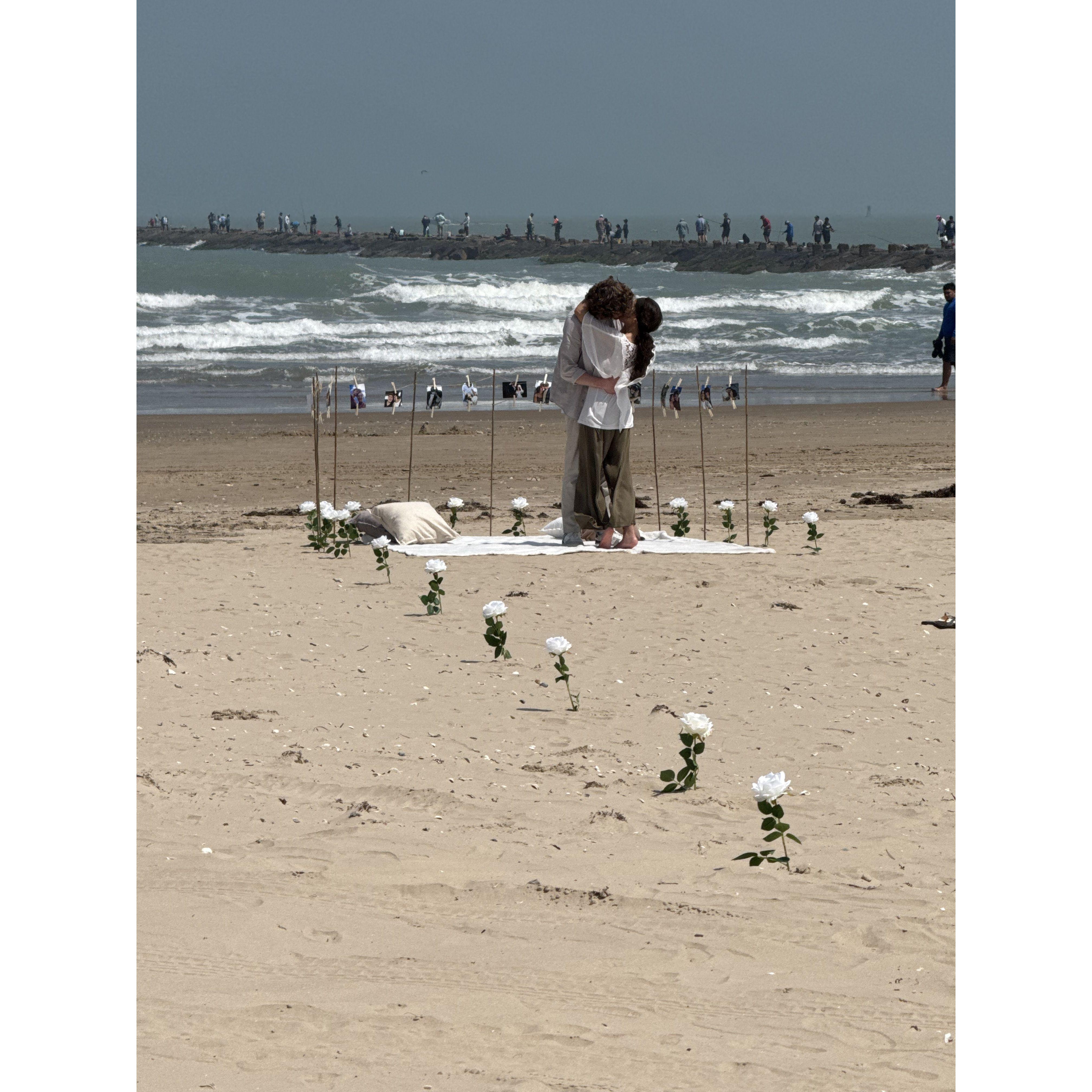 Our first kiss ever! You can't hear it, but the whole beach of spectators was erupting in cheers and applause!