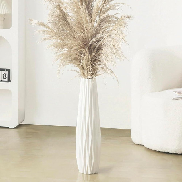 White Floor Vase, 24" Tall Vase Ceramic Decorative Large Vases for Living Room Decor Home Office Bedroom, Modern Big Standing Flower Vase with Glossy Glaze