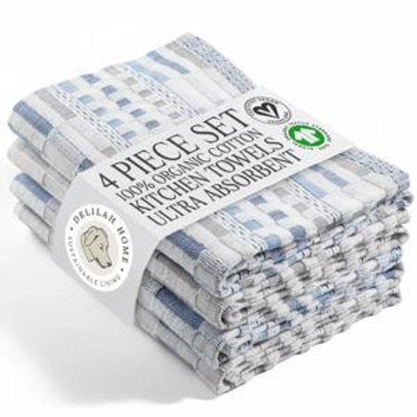 100% Organic Cotton Kitchen Towels - White/Tan