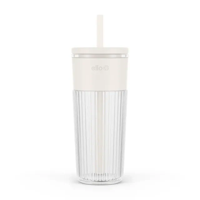 Ello Ava 24oz Glass Straw Tumbler Cream