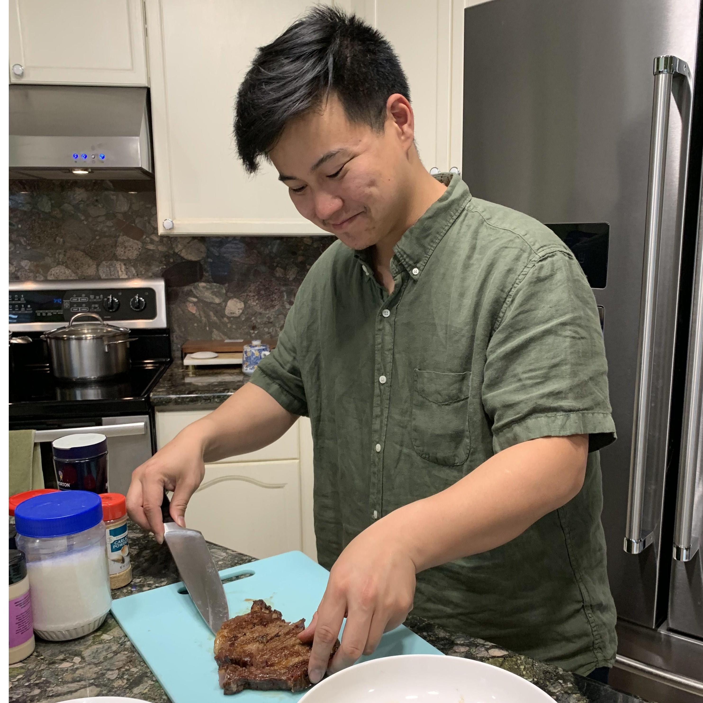 Kenneth loves to cook and is the best chef Thu knows.