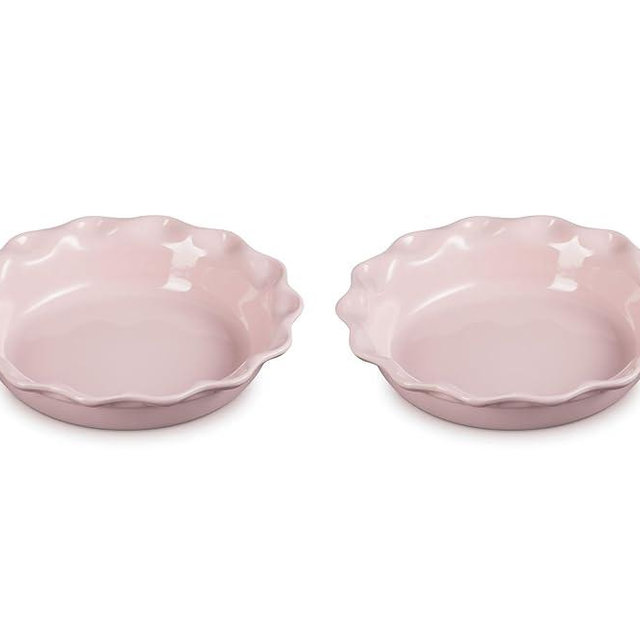Le Creuset Stoneware Set of 2 Heritage Fluted Pie Dish, 9", Chiffon Pink