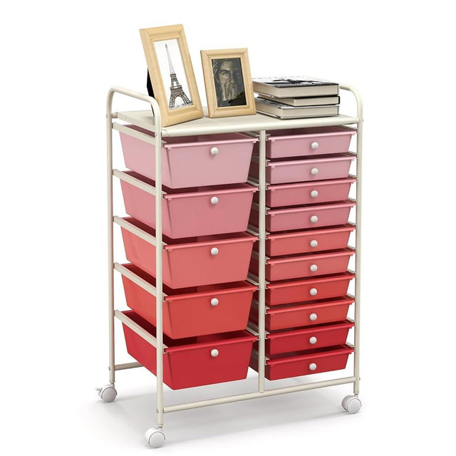HAPPYGRILL 15 Drawer Rolling Storage Cart Organizer Cart Tools for Office School Utility Cart Paper Organizer with Wheels