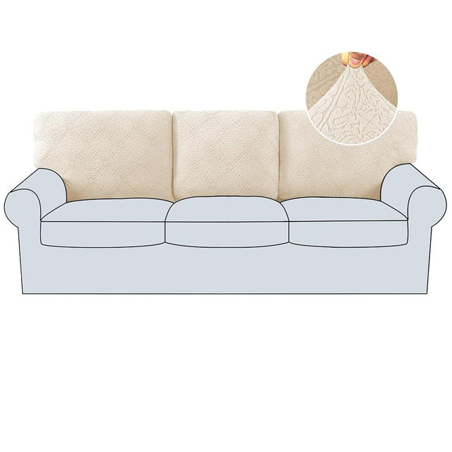 H.VERSAILTEX Jacquard Couch Cushion Covers High Stretch Sofa Covers for 3 Cushion Couch Furniture Protector Spandex Anti-Slip Soft Thickened Slipcovers Damask Pattern(3 Back Covers, Ivory)
