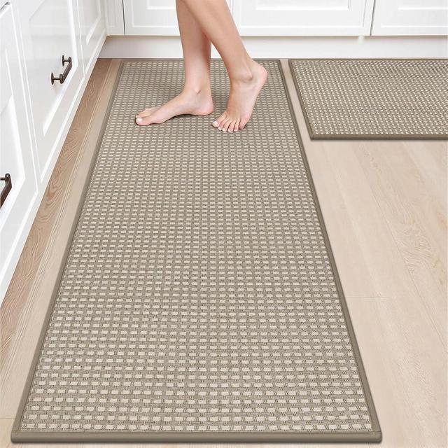 HEBE Kitchen Rugs Sets of 2 Non Slip Washable,20"x59"+20"x32" Cushioned Rubber Kitchen Mats for Floor,Stain Resistant Kitchen Carpet Runner Rug for Hallways, Front of Sink, Laundry