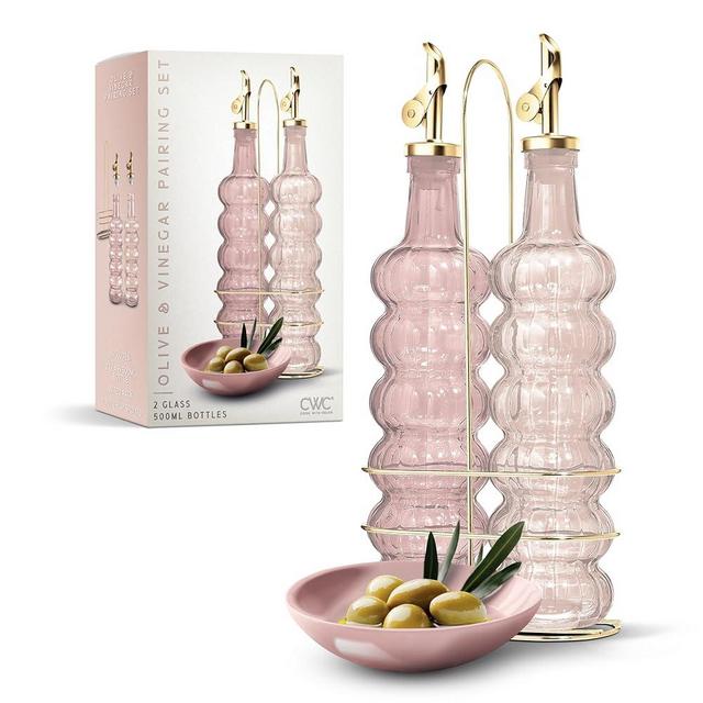 COOK WITH COLOR Glass Olive Oil Bottle Dispenser - 2 Pack- 17oz Oil and Vinegar Cruet - Olive Oil Carafe Decanter for Kitchen
