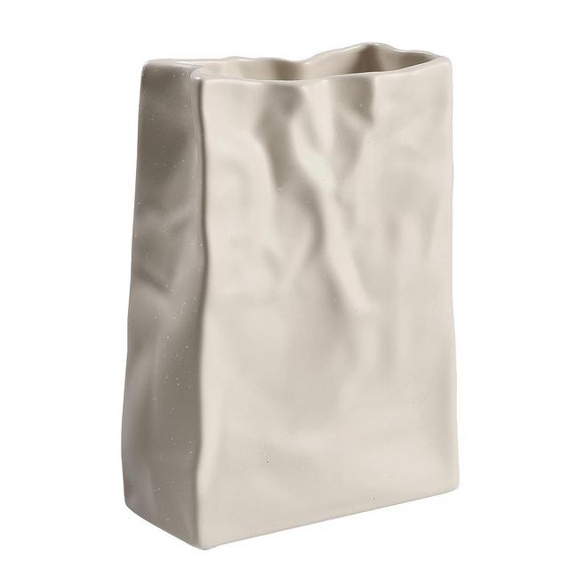 Relexome Paper Bag Vase Crinkle Wide Ceramic Flower Vase White Boho Wabi-Sabi Vases, Cute Home Office Living Room Decor Aesthetic Unique Bookshelf Decorative, Bouquet Gifts for Women 8 Inches 1 Pcs