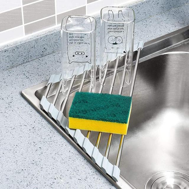 2 Pack Triangle Dish Drying Rack for Sink Corner Roll Up Dish Drying Rack  Folding Stainless Steel Multipurpose Over The Sink Corner Dish Drainer Mat