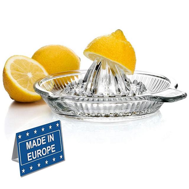 Crystalia Lemon Squeezer Citrus Juicer, Extractor Manual Hand with Handle and Pour Spout, BPA Free and Lead Free Heavyweight Crystal Glass