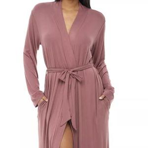 ADR Women's Lightweight Cotton Robe, Classic Soft Knit Long Lounge Robe with Pockets
