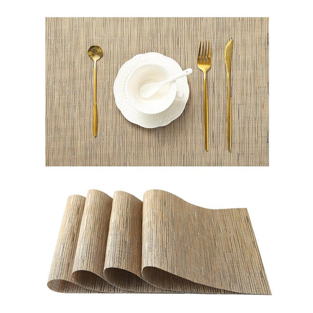 Leetaltree Light Brown Placemats Set of 4 - Heat Resistant Non-Slip Place mats for Dining Table, Washable Durable PVC Vinyl Woven Table Mats（Light Brown, 4）