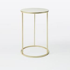Enamel Side Table, Small, Off White/Antique Brass