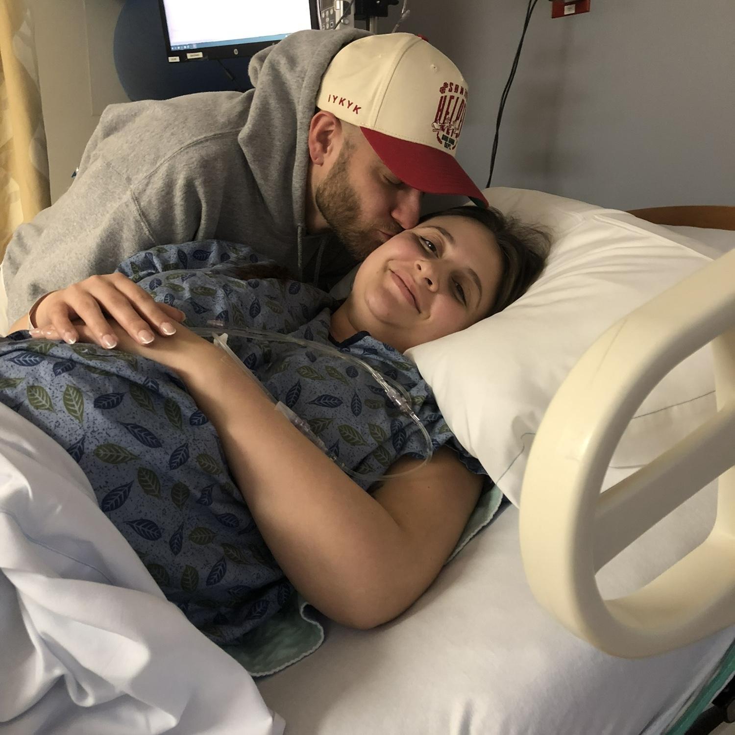 In labor (Cam did not pass out!!)