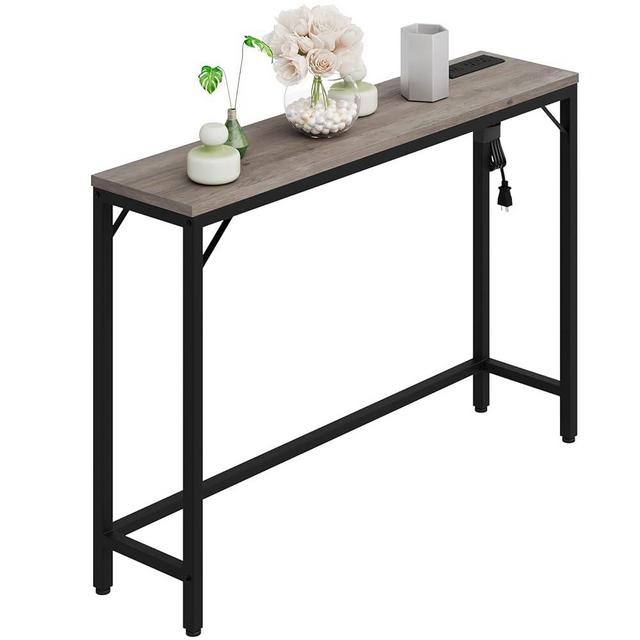 IDEALHOUSE Console Table with Power Outlets & USB Ports, Narrow Sofa Table with Charging Station, 39.3" Industrial Entryway Table, Behind Couch Table for Living Room, Hallway, Foyer, Bedroom-Grey