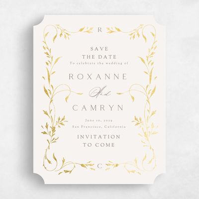 Beige Ticket Wedding Save the Date - Clarissa Portrait Foil